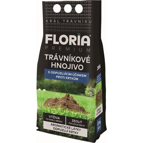 FLORIA Trávníkové hnojivo s odpuzujícím účinkem proti krtkům – 2,5 kg